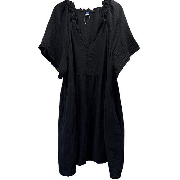 Old Navy Dresses & Skirts - Old Navy Womens Dress 2X XXL Black Crinkle Ruffle Short Bell Sleeve Gauzy Gothic